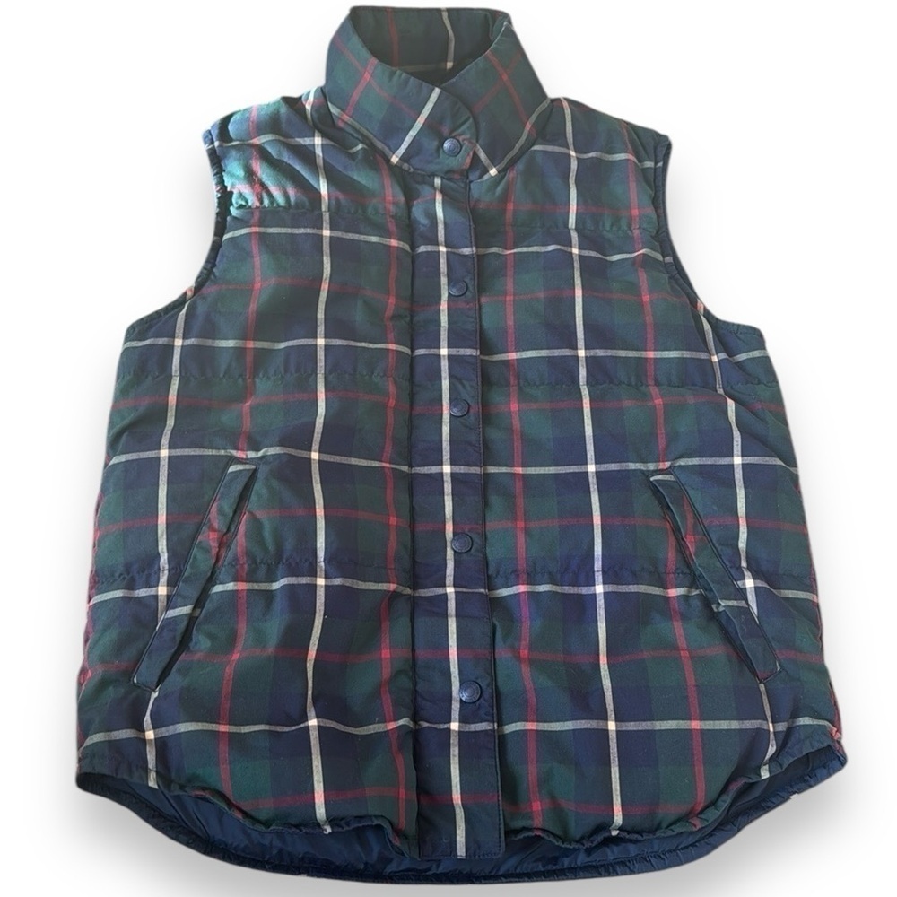 Eddie Bauer Goose Down Vest Women's Classic Tartan Plaid Small Blue Green Puffer